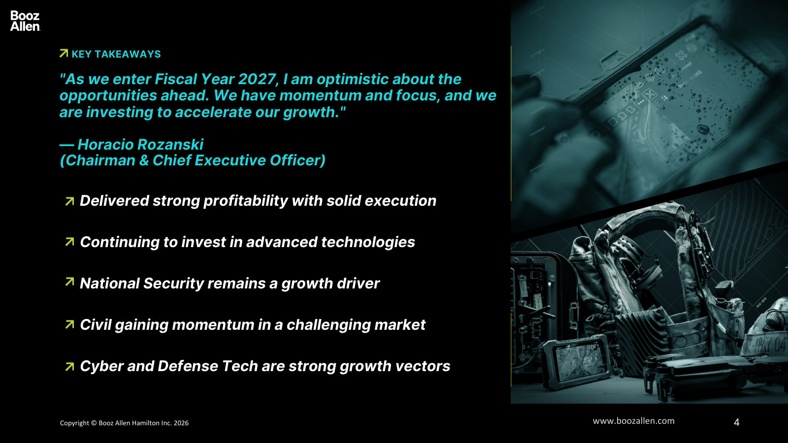 Key takeaways: the CEO's read on FY2027 and the four demand drivers — National Security, Civil, Cyber, and Defense Tech.